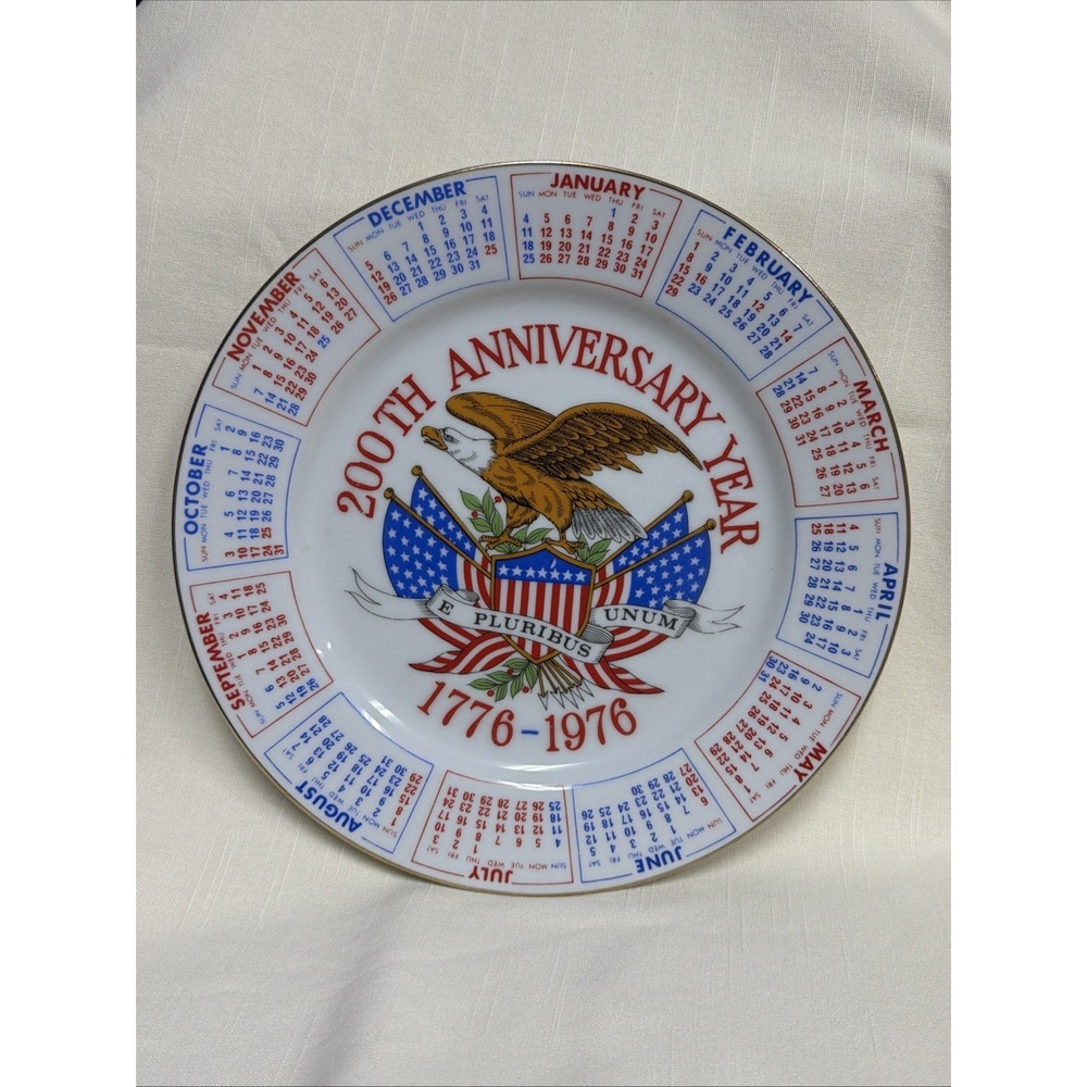 1976 Calendar Plate 200th Anniversary Bicentennial Spencer Gifts Eagle USA Flag